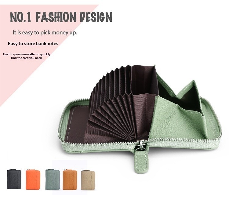 Accordion Style Leather Card Holder RFID Anti-Theft Card Case Coin Change Purse