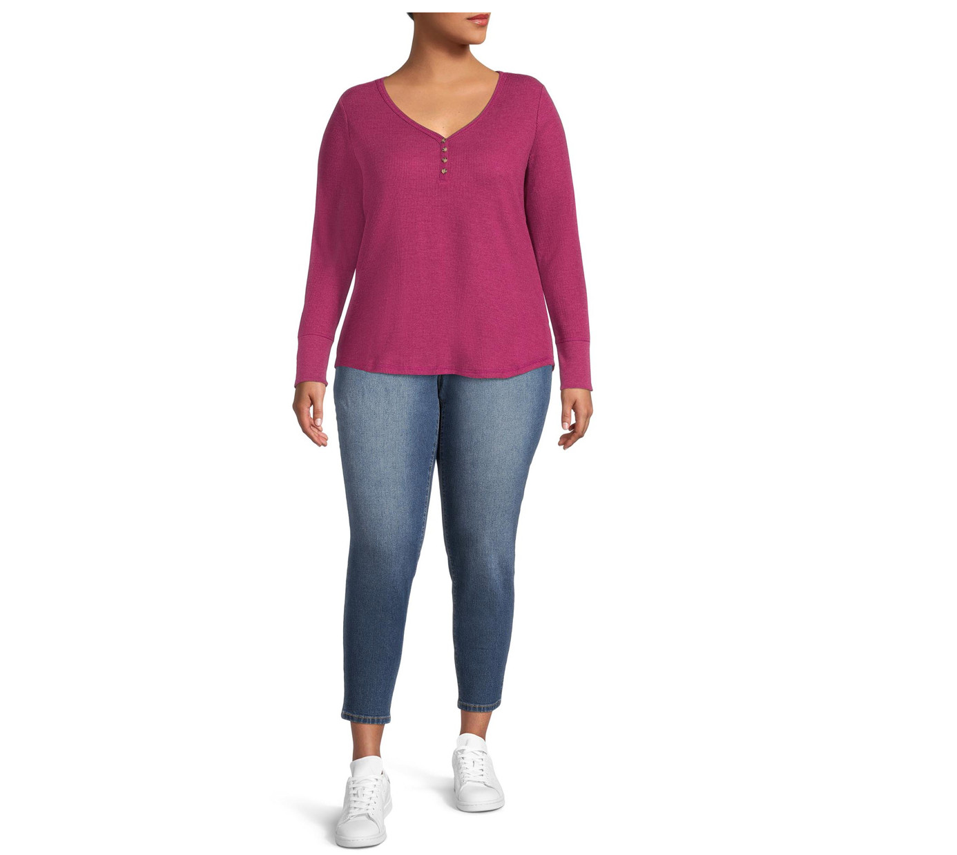 Terra & Sky Women’s Plus Size Long Sleeve Waffle Top – CHOOSE COLOR, 1X-5X