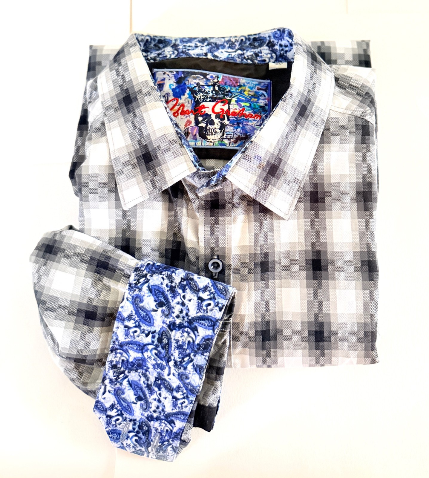 Robert Graham Button Shirt Men 3XL Abstract Geo Cotton Flip Cuff