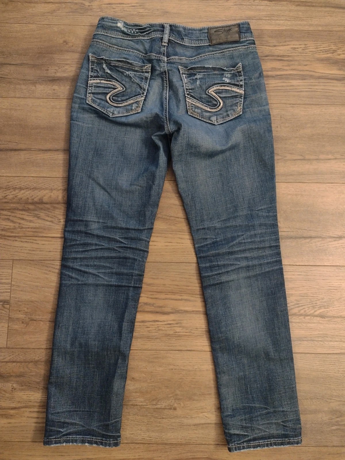 Silver Denim Jeans Women’s Suki Ankle Slim Size 29×27 Distressed Stretch