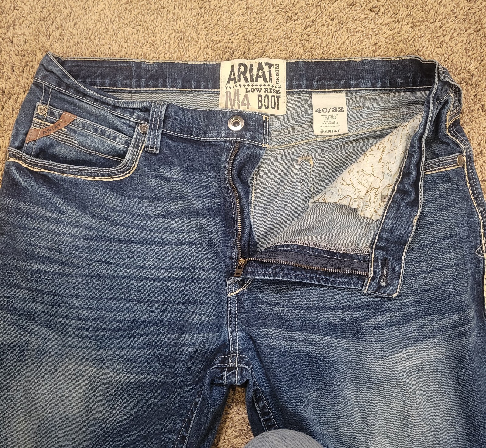 Ariat M4 Men Jeans 40×32 Low Rise Boot Cut Denali Stretch Western Workwear