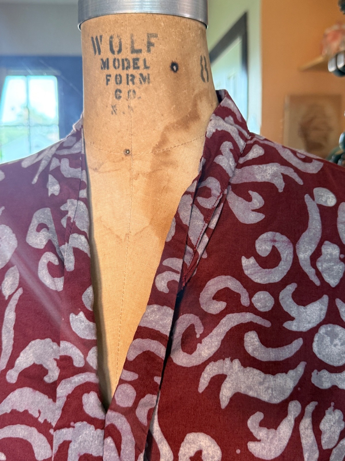 Global Mamas Cotton Burgundy/Gray Batik Dress Size M