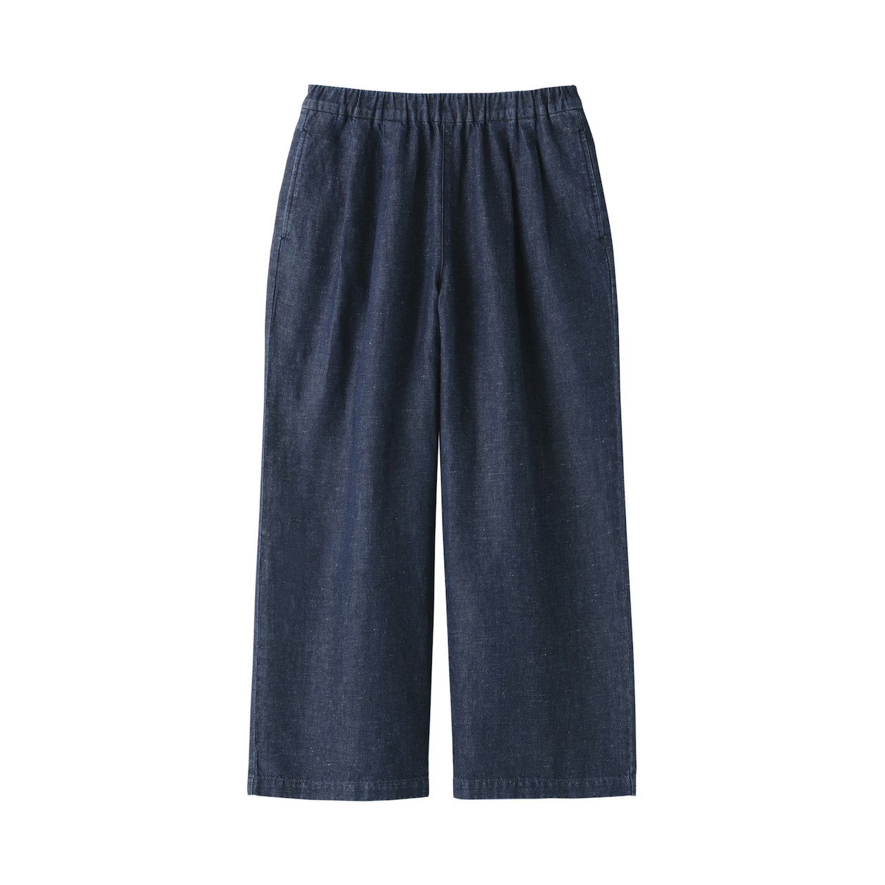 MUJI Womens Organic Cotton Linen Denim Easy Wide Pants Dark Navy FedEx