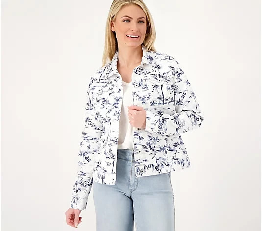 Belle by Kim Gravel Twill Toile Print Jean Jacket Twilight Size 1X New