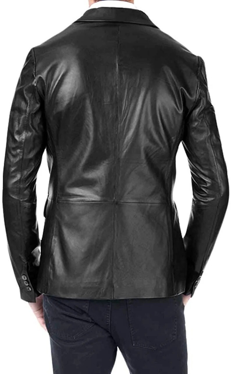 Real Lambskin Leather Blazer For Men Slim Fit Business Meeting Wear Coat MB13a