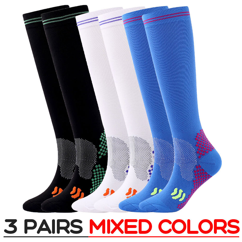 3 Pairs Compression Socks Pain Relief Calf Leg Foot Support Stocking Men Women