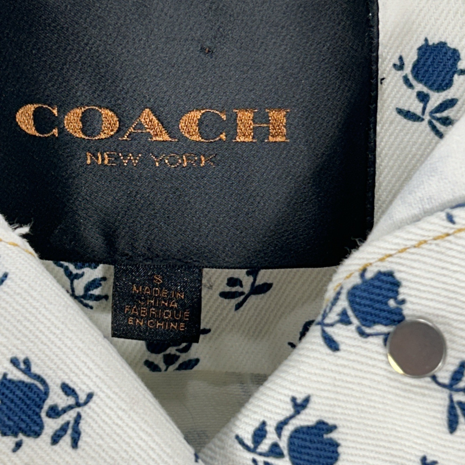 Coach Badlands Womens Size S White Denim Blue Floral Jean Jacket F85742 Preppy