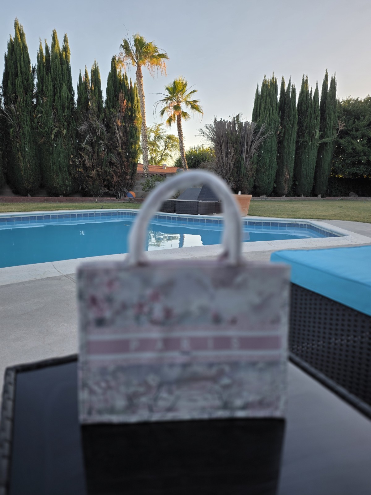 Pink/Gray/White Paris Floral Zip Top Handle Tote Bag Stitching Accents