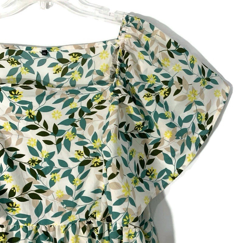 Women’s Floral Peplum Blouse 1XL Square Neck Flutter Sleeve Top Cottagecore Boho
