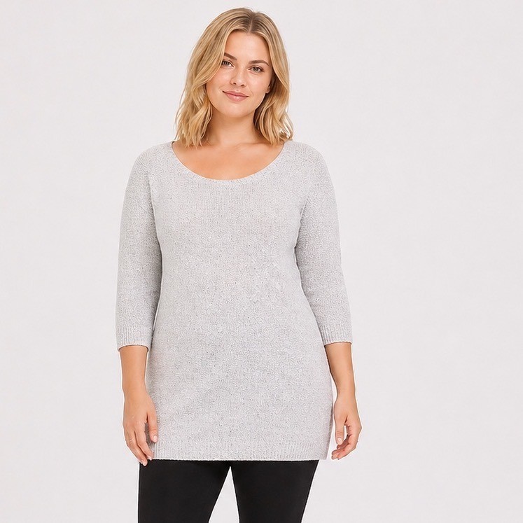 Torrid Tunic Sweater Boat Neck 3/4 Sleeve Ivory Gray Marl Large/12