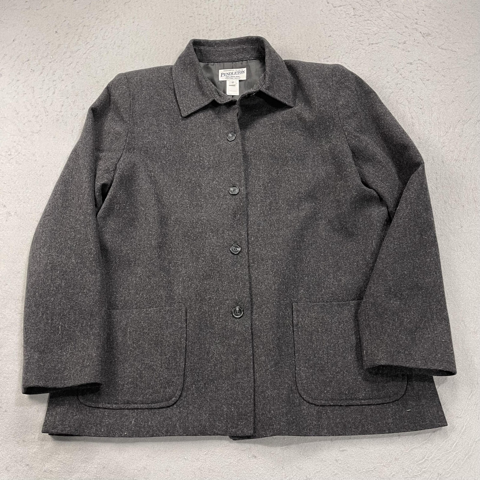 Pendleton Coat Womens 12 Gray 100% Virgin Wool Button Front Made USA Lined
