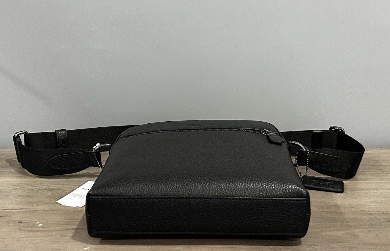 COACH Houston Flight Bag In Refined Pebble Leather Crossbody 4011 Gunmetal/Black