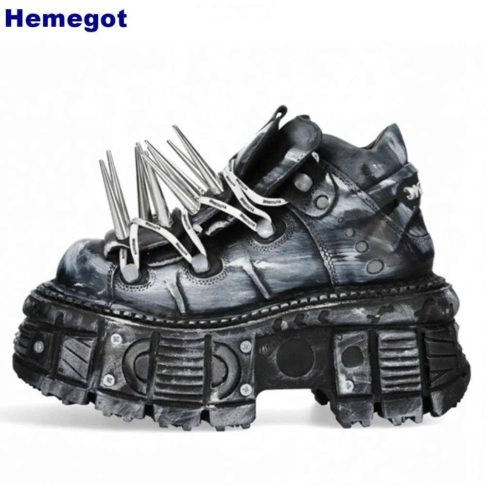 Men Platform Spiked Rivet Punk Motorcycle Boots Fashion Sports Rock Street Shoes