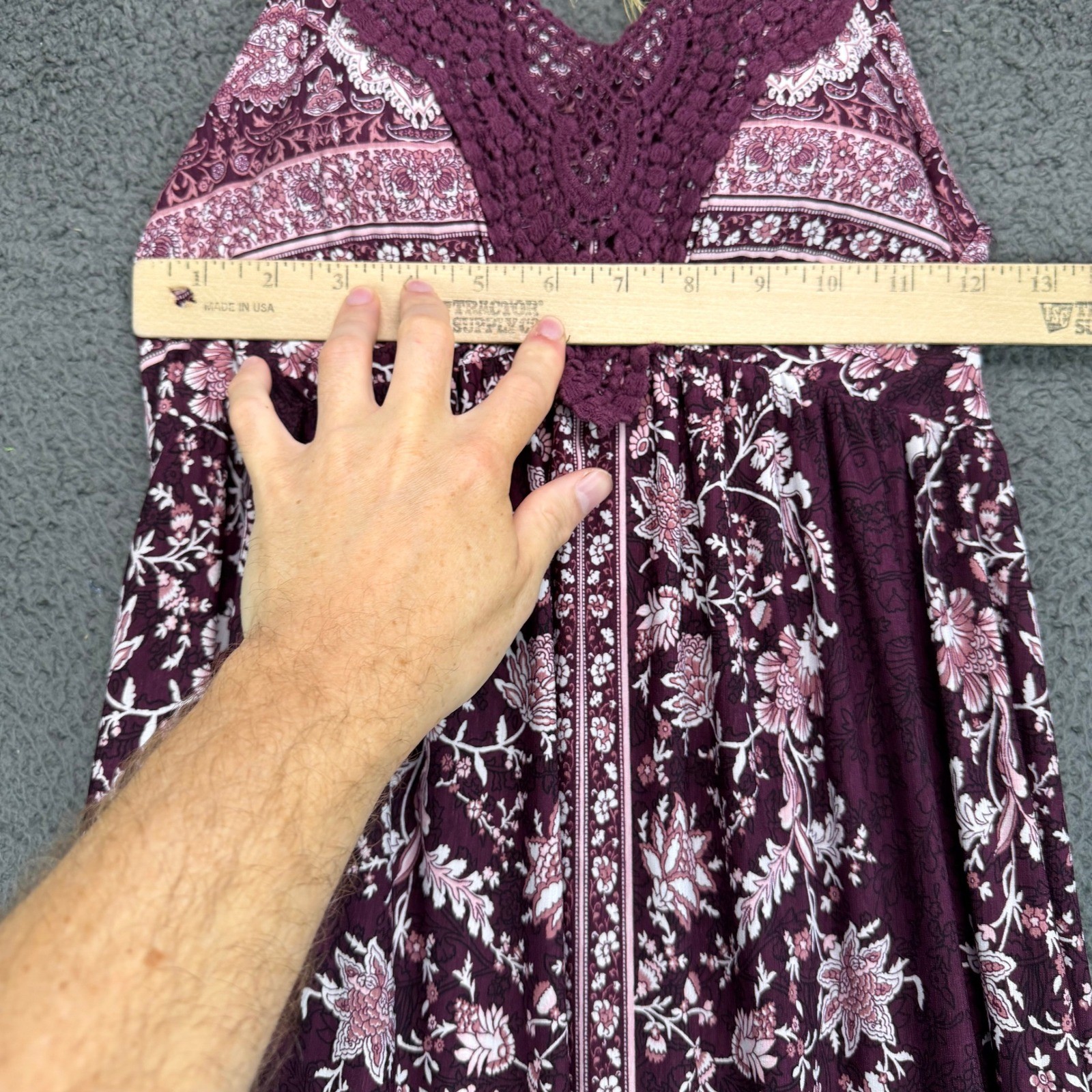 Vanity Womens Purple Floral Paisley Crochet Halter Maxi Dress Size M Boho Summer