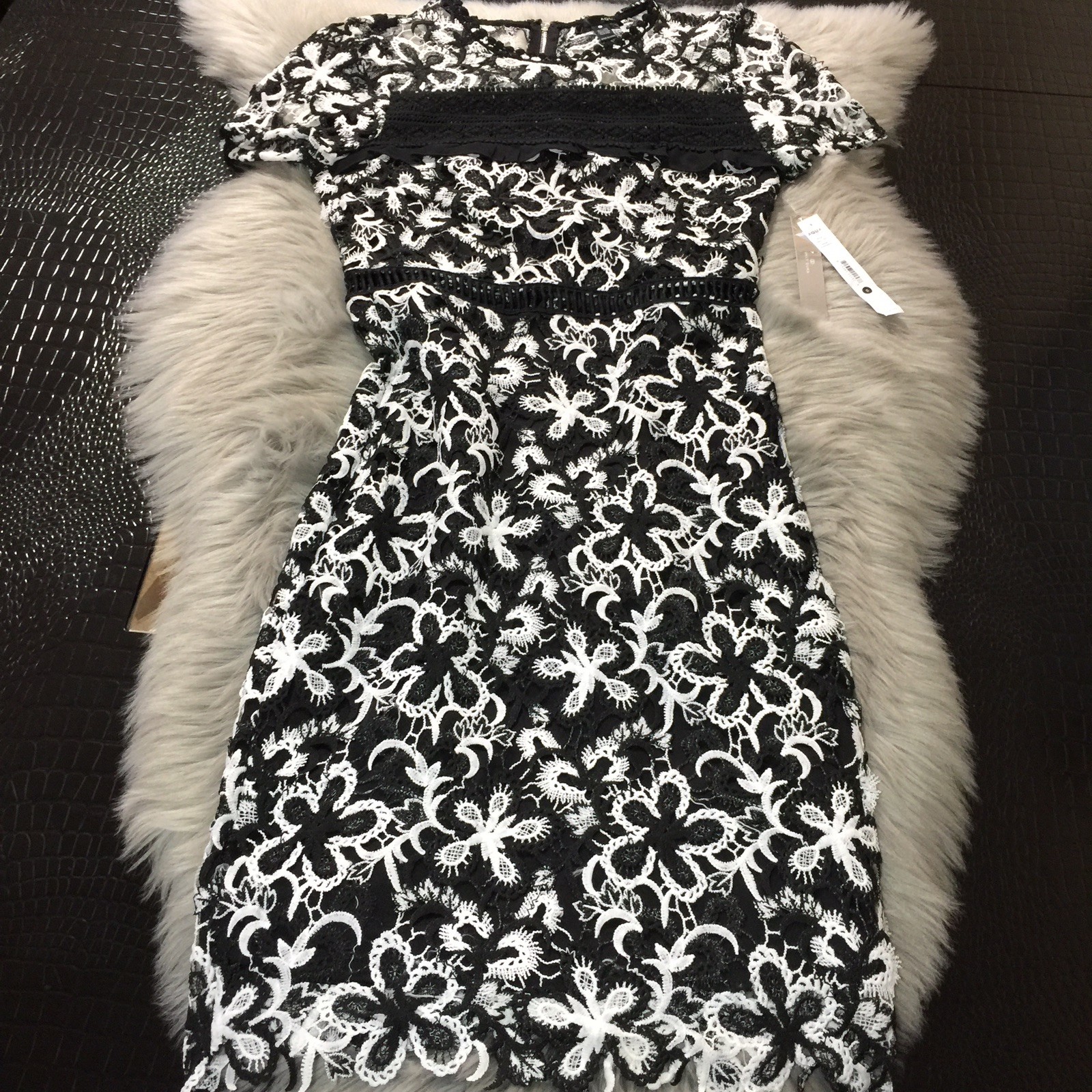 NWT Aqua Black White All Crochet Lace Dress Midi Size Small $118 Super Cute!