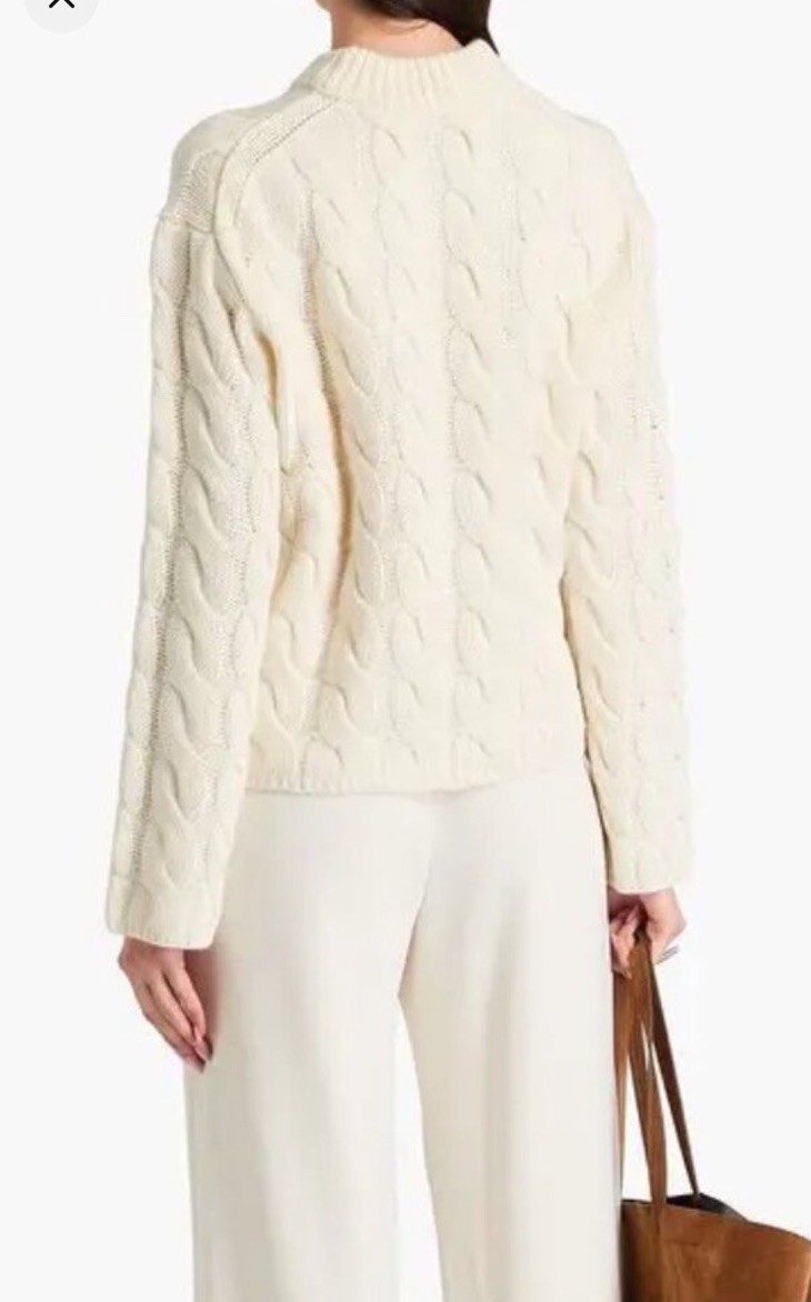 Theory 90%wool/10shmere Cable Knit,mock Neck Relaxed Sweater, Sz L, New,Ivory