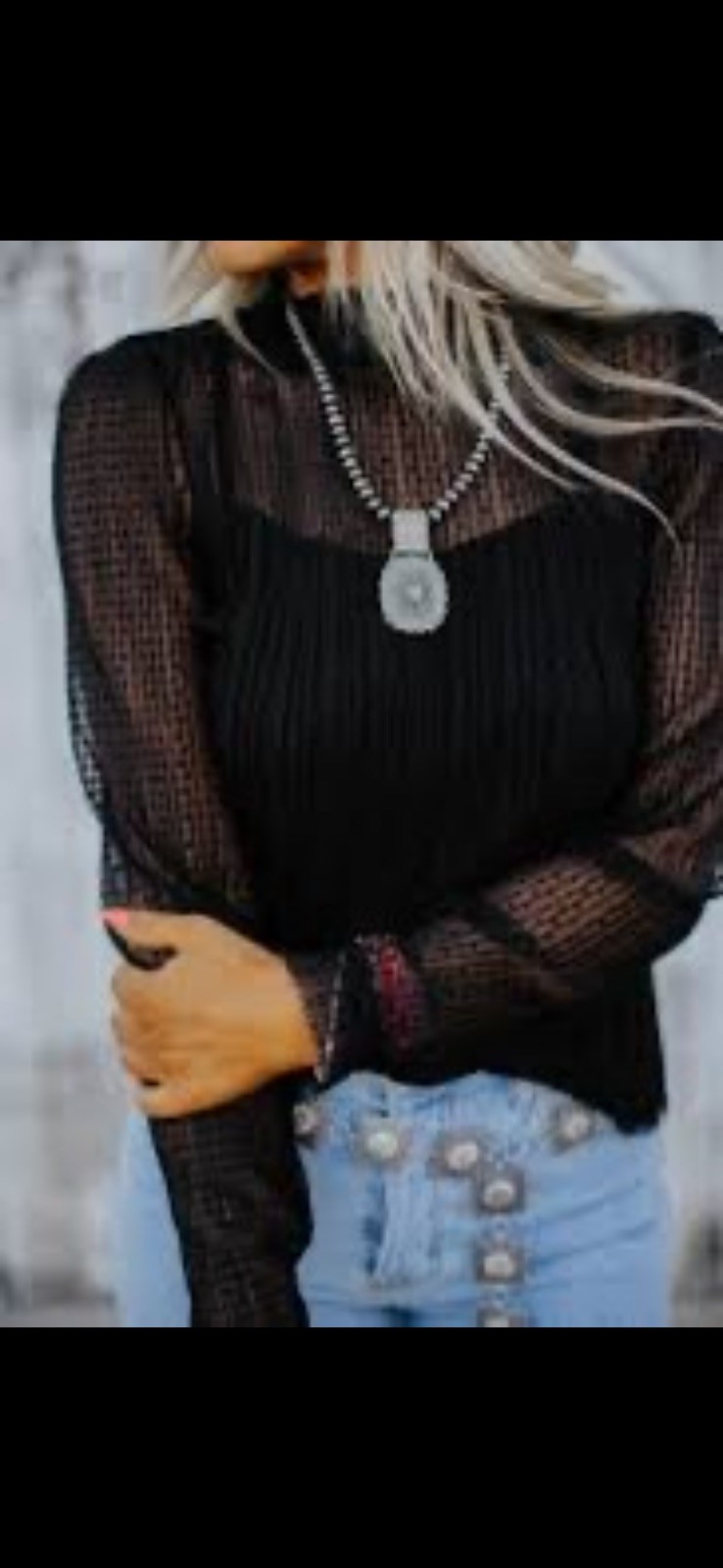 Women’s Black Lace Long Sleeve High Neck Blouse 2XL Romantic Cami Under