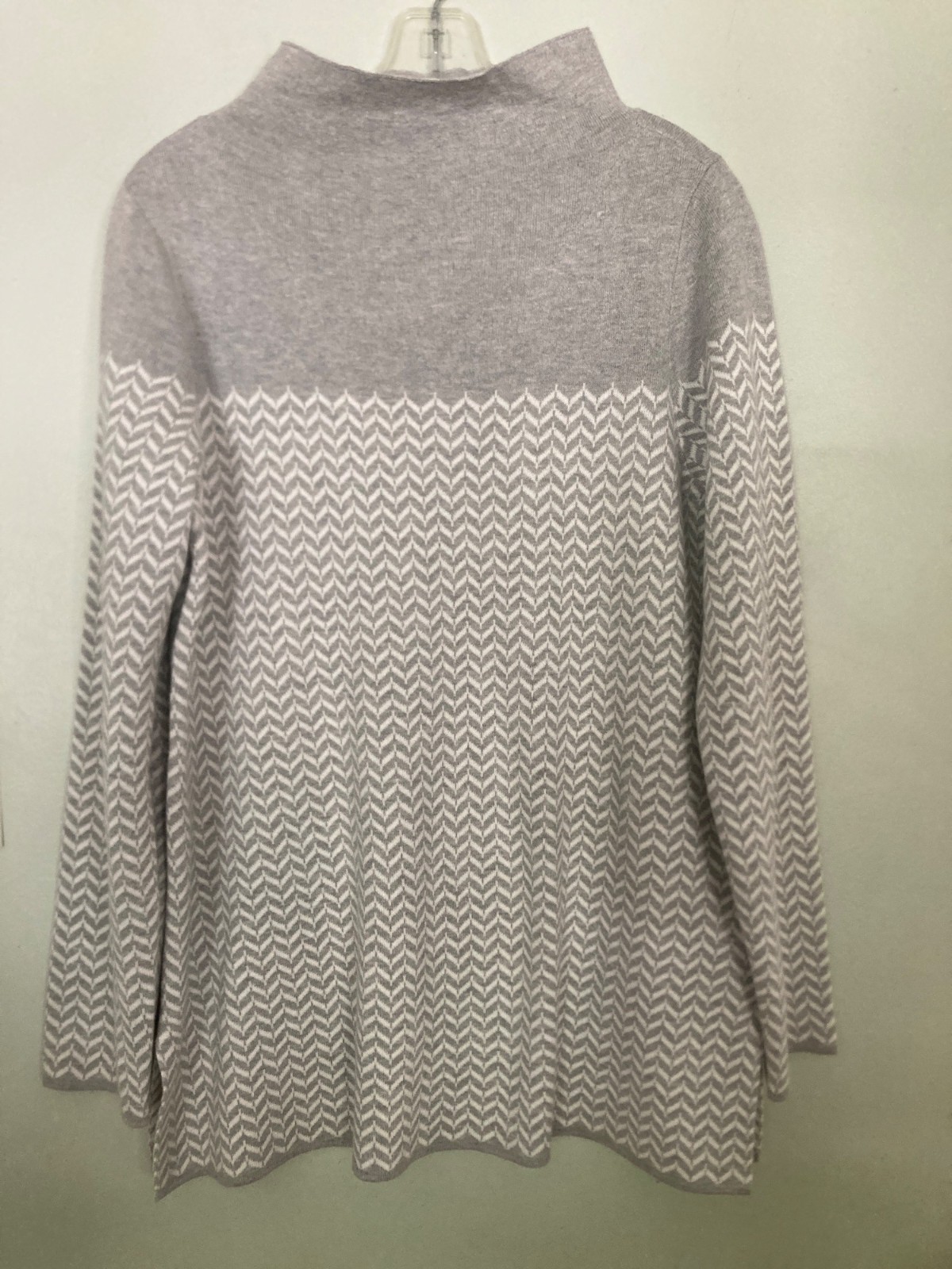 Aspen High Neck Sweater, Grey and White Chevron pattern Cozy Chic