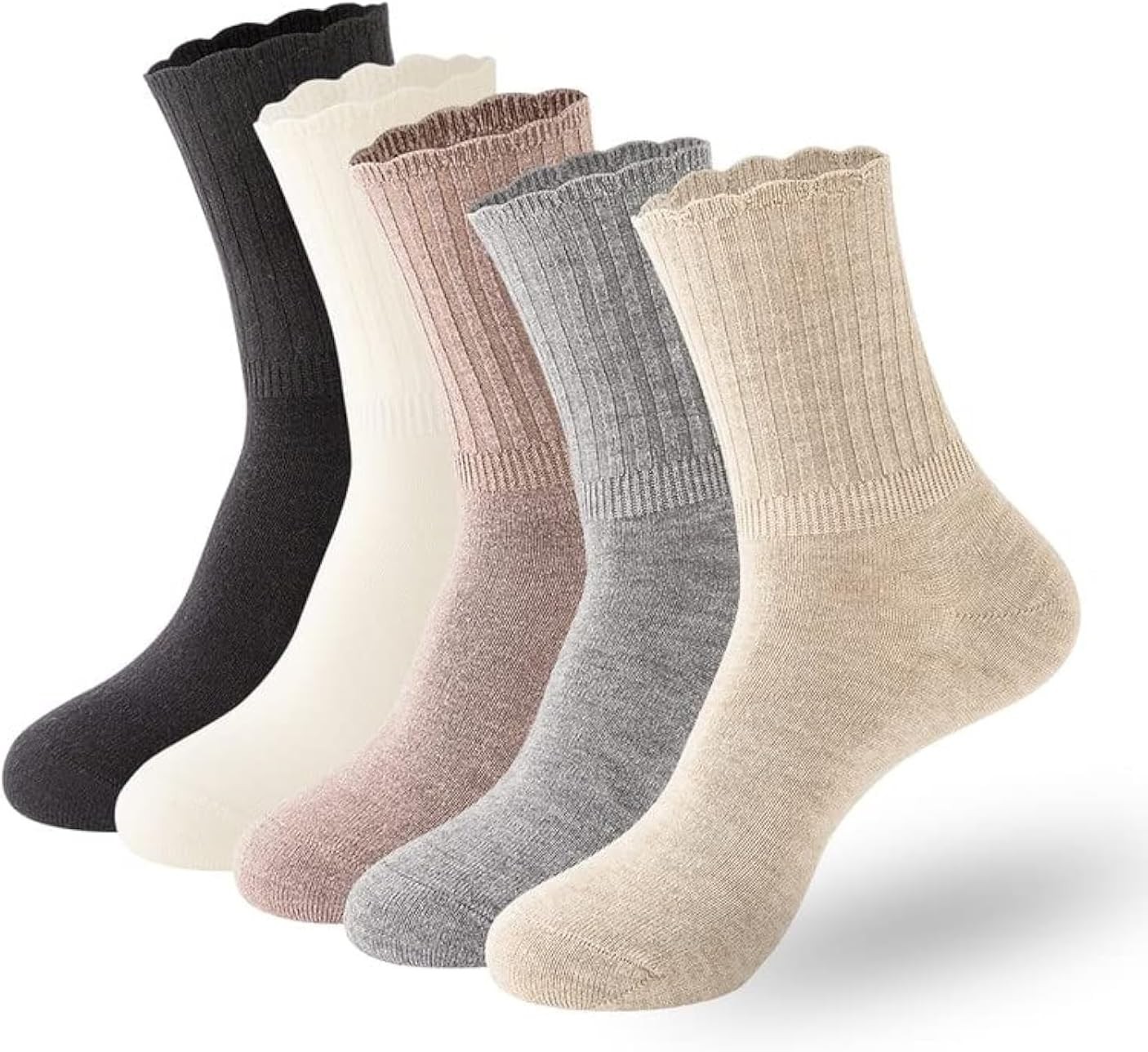PADFOM Women Thin Cashmere Socks, Soft Medium, Black/Grey/Khaki/Beige/White
