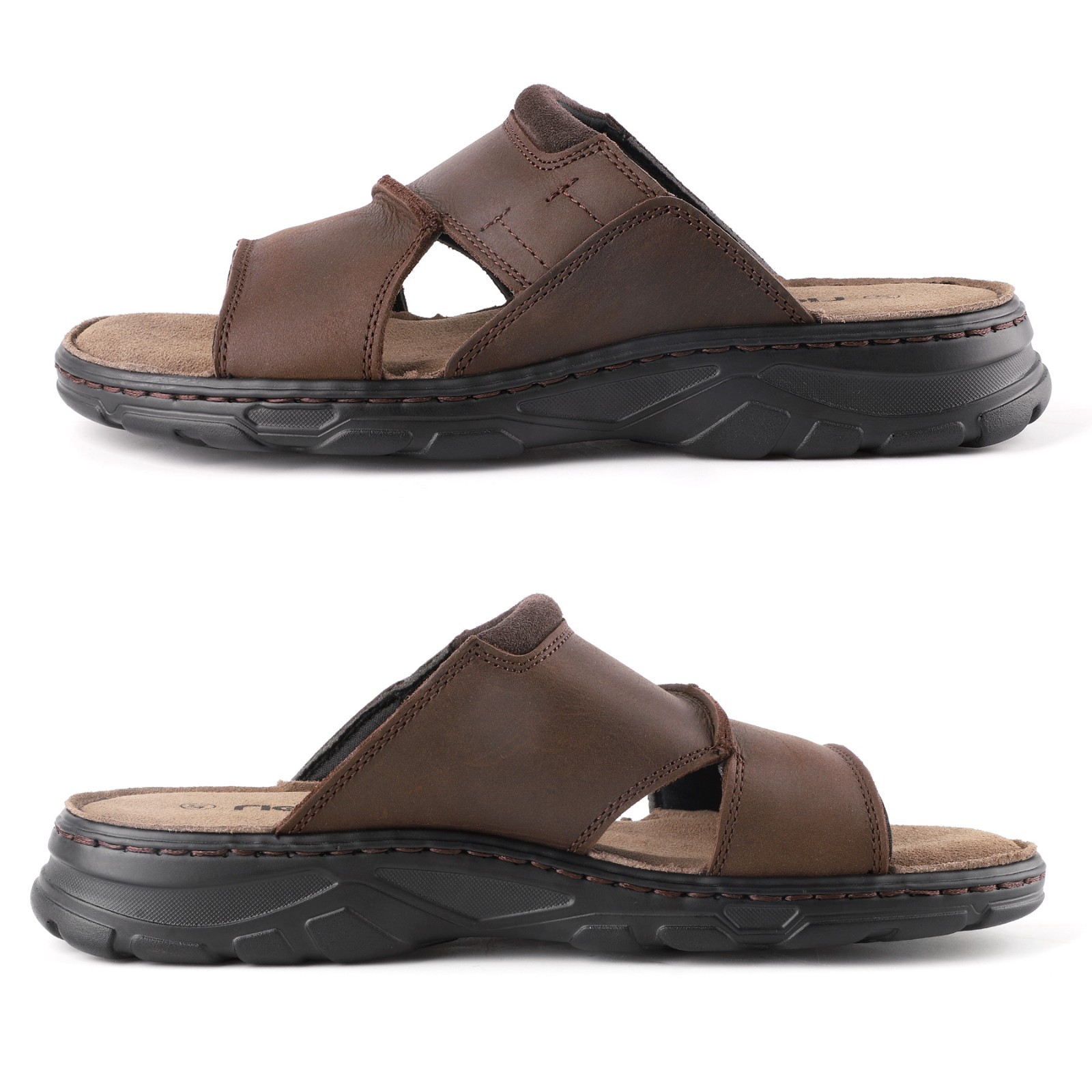 riemot Mens Leather Sandals Memory Foam Footbed Summer Beach Sandal