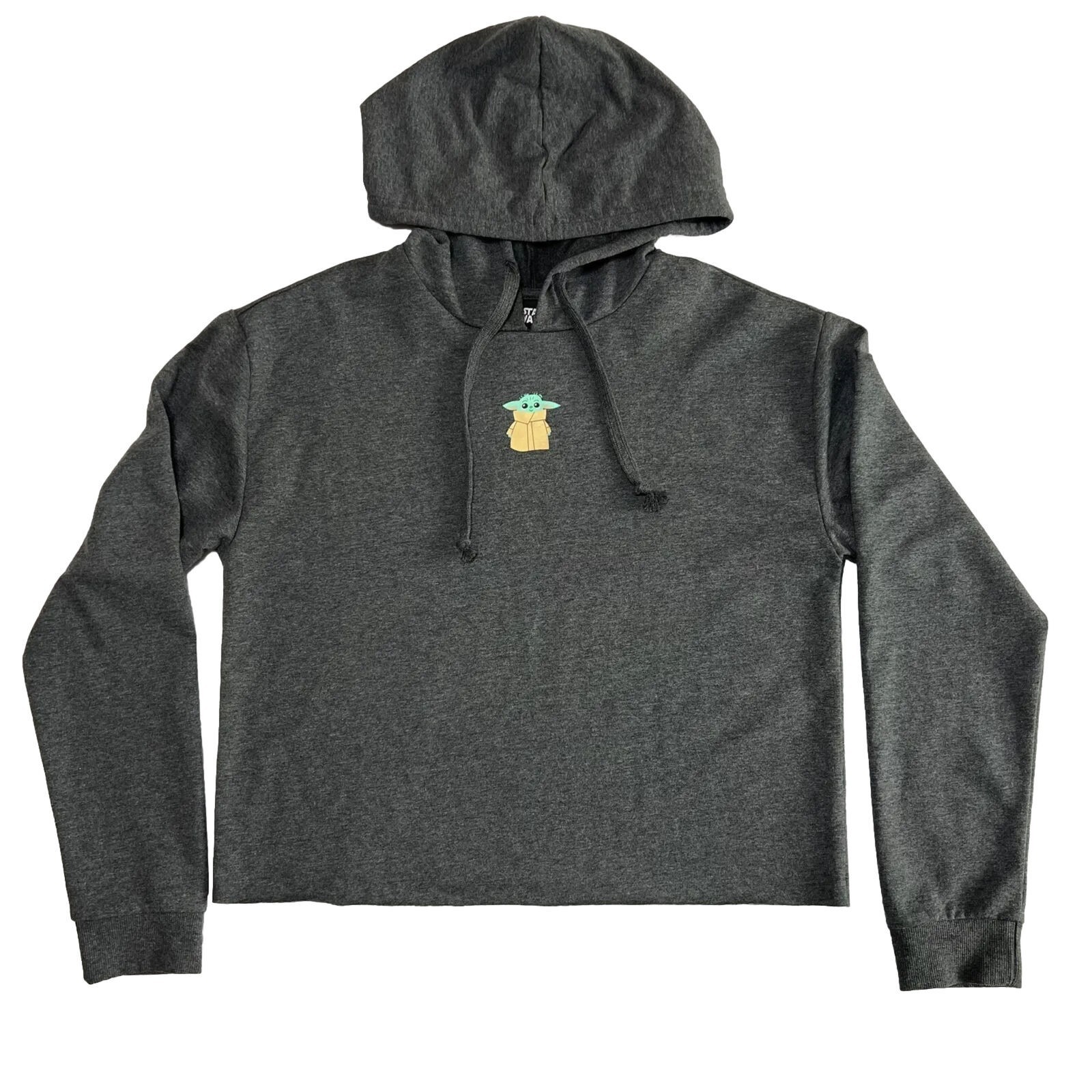 Star Wars Baby Yoda Grogu Women’s Medium Gray Cropped Hoodie Long Sleeve NWT
