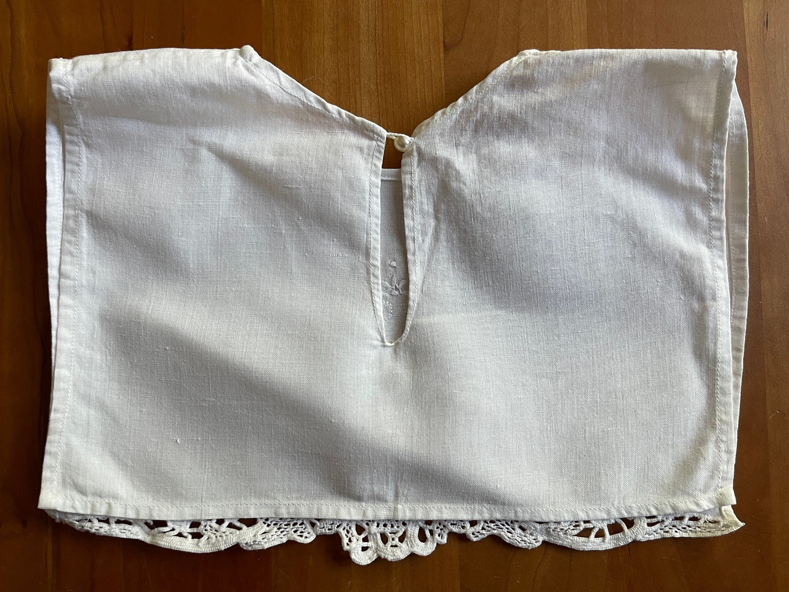 Vintage Linen Collar Pearl Button Closure Embroidery Tatting Handmade? 13×18