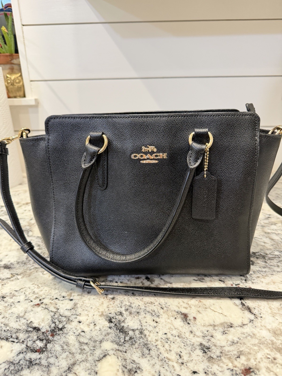 Coach Crossgrain Leah Satchel Solid Black Medium Purse Crossbody Gold Hardware
