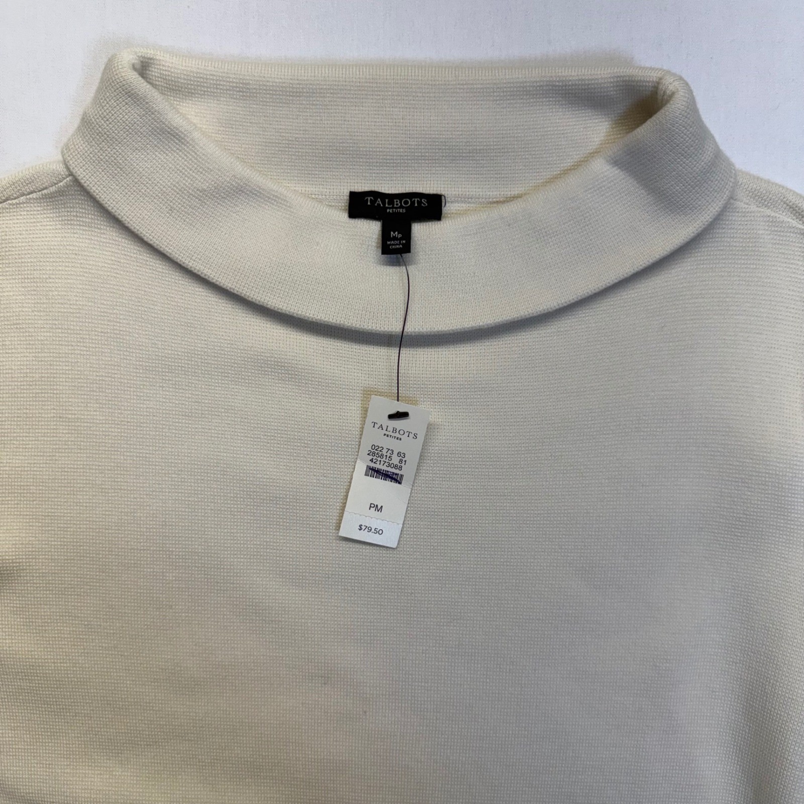 Talbots Petites PM Ivory Mock Neck Sweater Knit Top NWT Quiet Luxury Classic