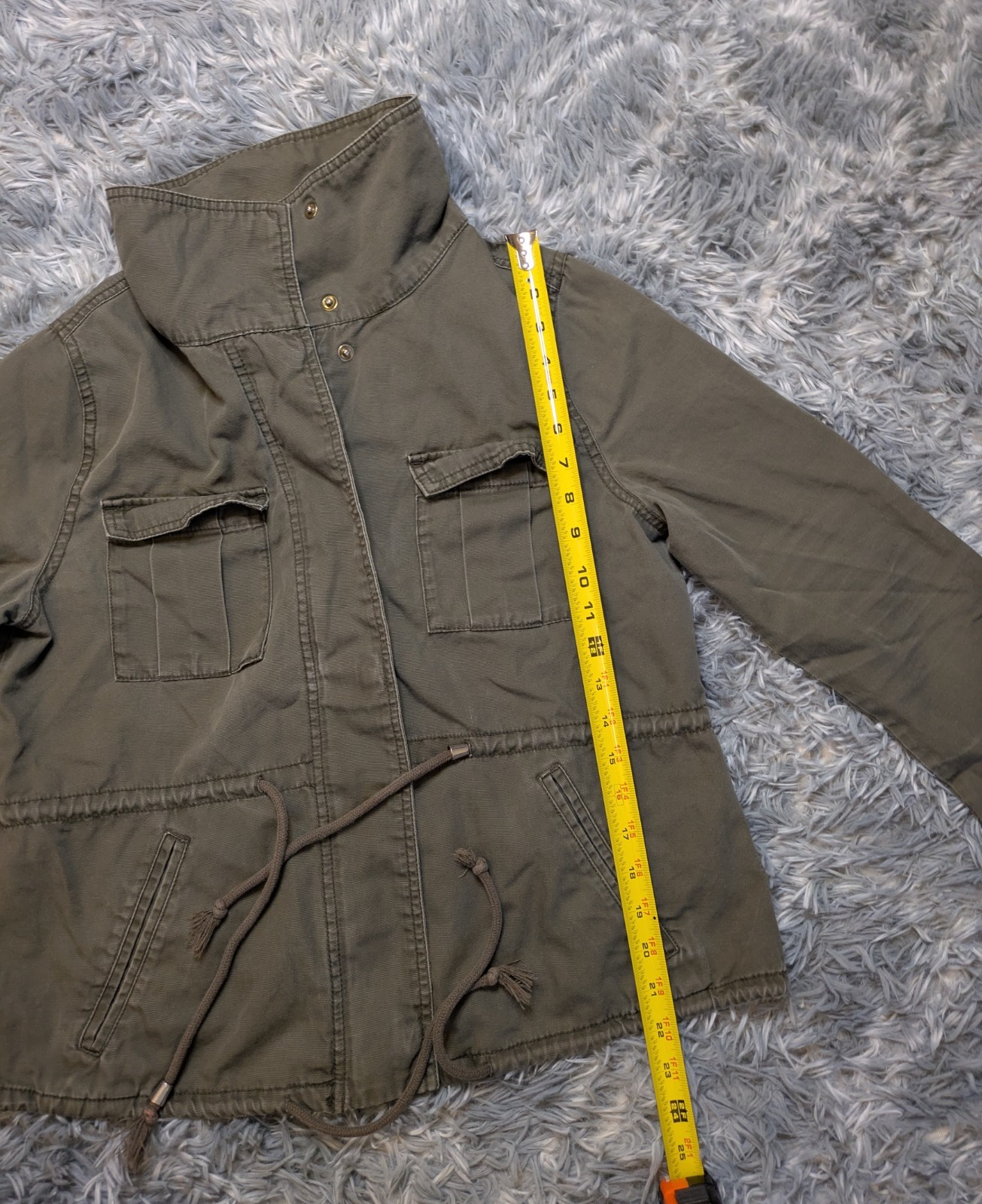 Old Navy Military Jacket M Olive Green Canvas Full Zip Drawstring Utility Coat