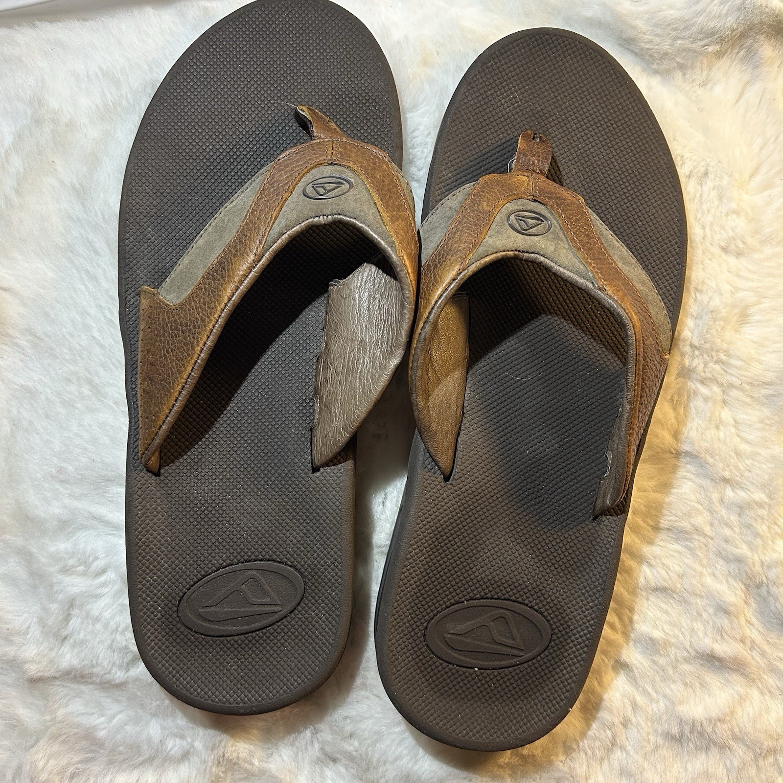 REEF Fanning Flip Flop Thong w/ Bottle Openers- Brown w/ Gum Sole – 12” Length