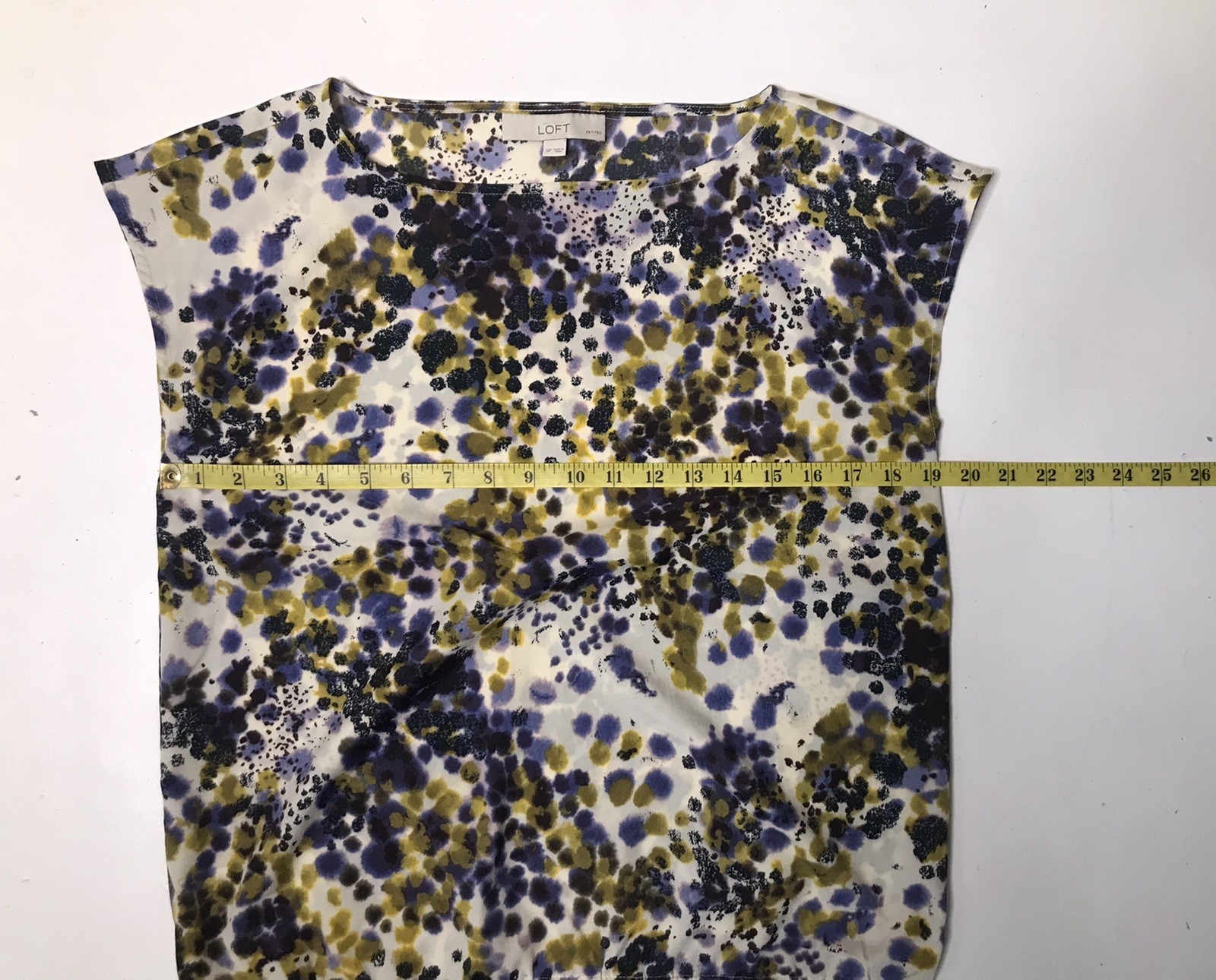 Loft Splotch Dot Splatter Green Purple Pullover Cap Sleeve Blouse Shirt Size SP