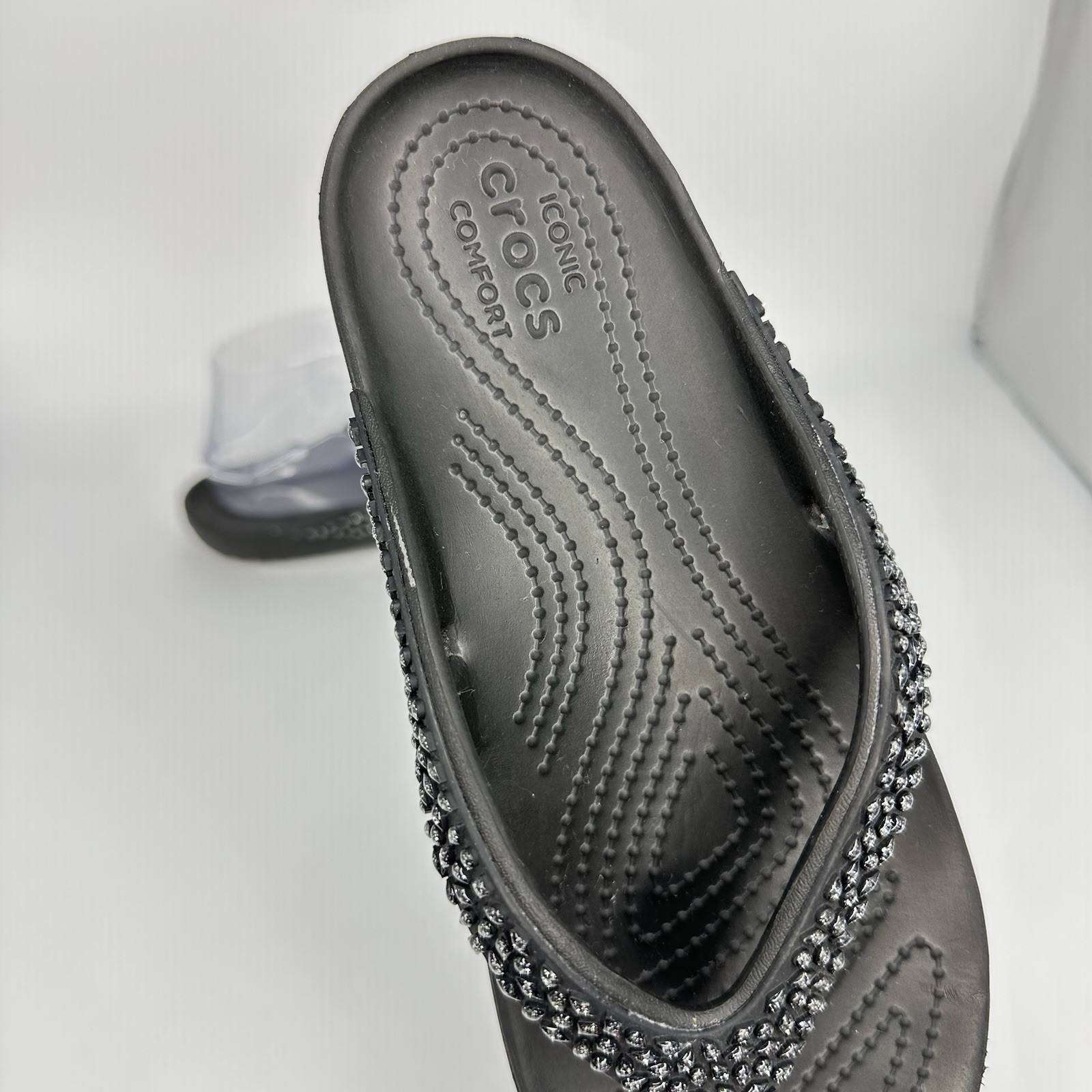 Crocs-Kadee II Embellished Size 8 Women Sandal Flip Flop Thong Black 205741