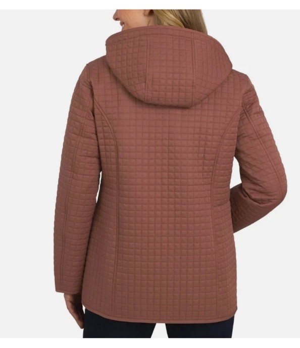 Lands’ End Women’s Inside Pocket Adjustable Hood Quilted Jacket, Red, Size L