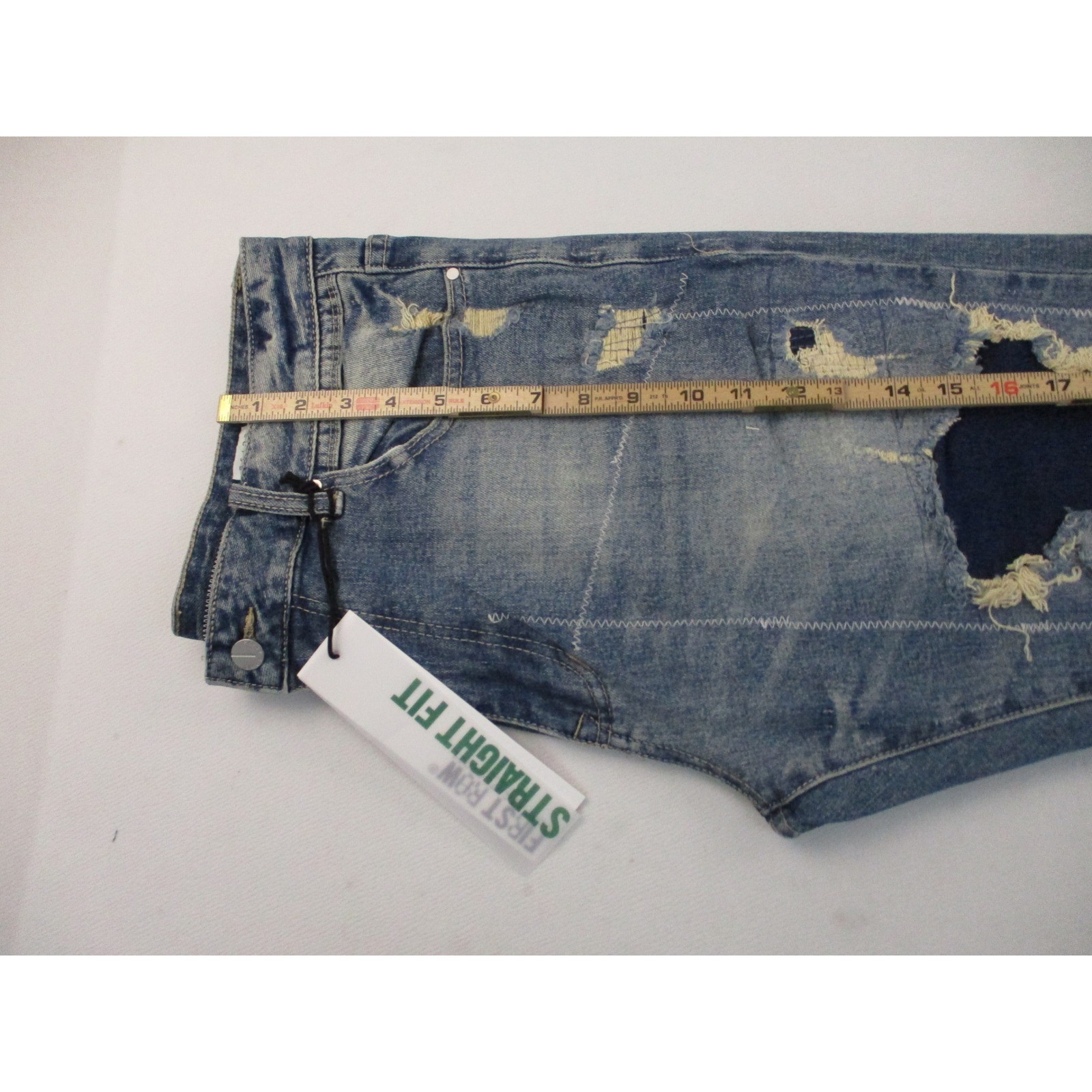 First Row Jeans Men 36 Blue Straight Fit Y2K Distressed Patchwork Splatter