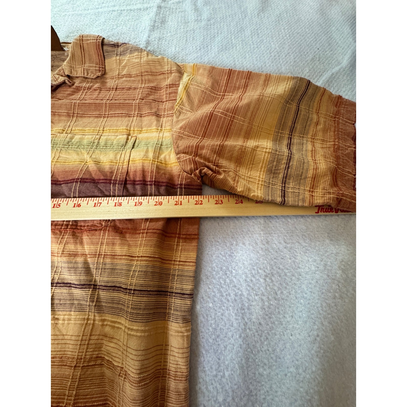 Basic Options Mens Short Sleeve Button Down Shirt Earth Tone Striped Textured XL
