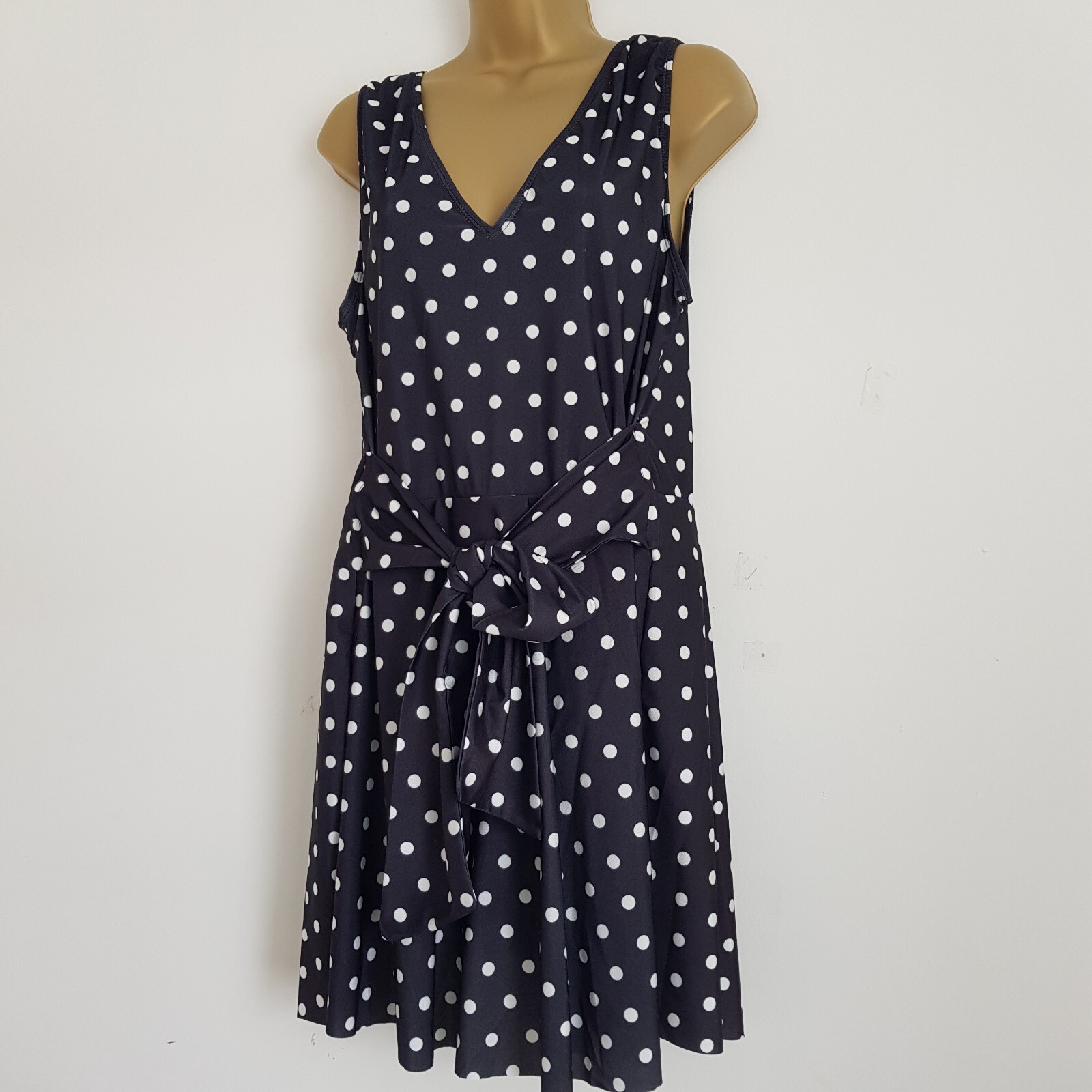 NEW EX DEBENHAMS Size 14-22 Polka Dot Spotted Swim Dress Swimsuit Black White