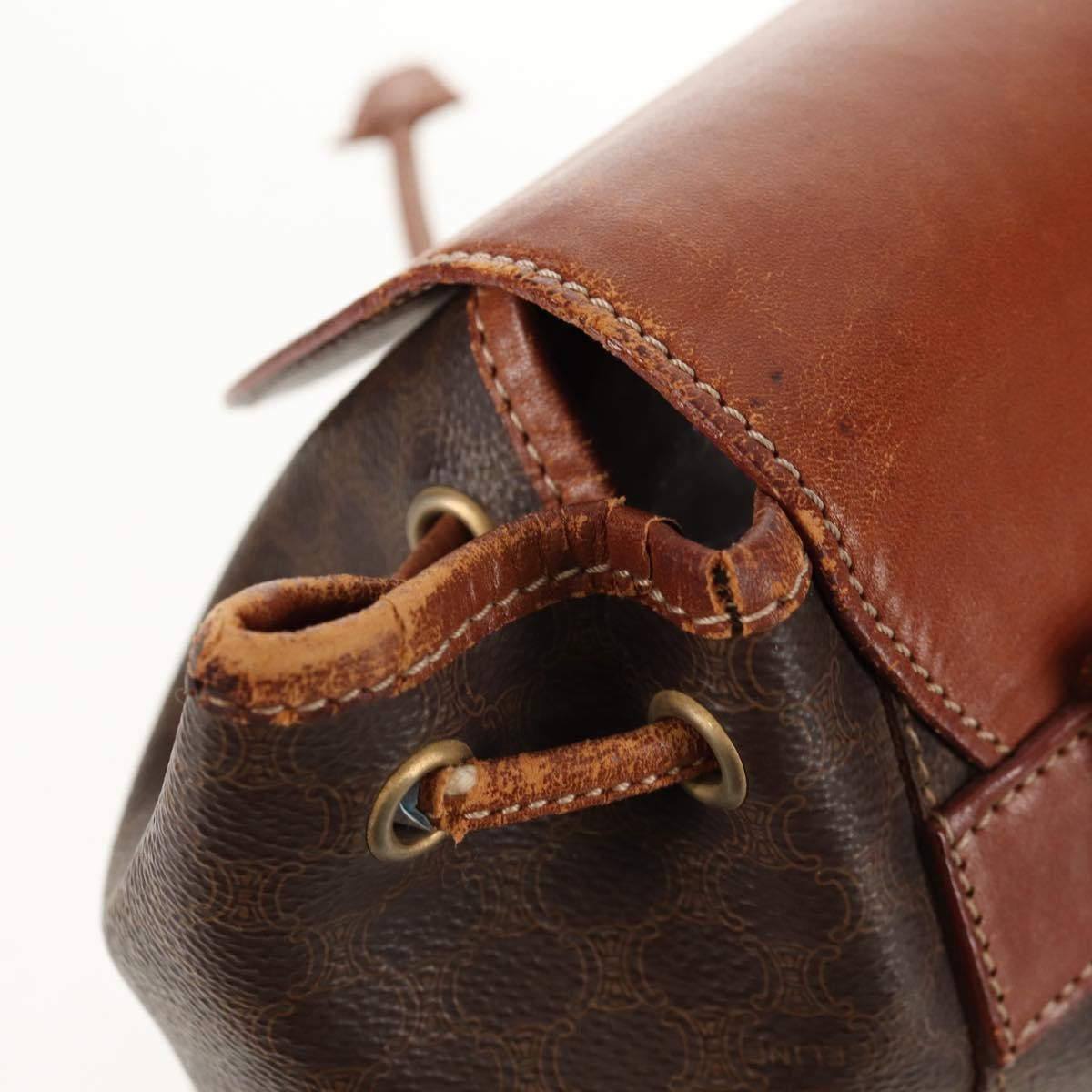 CELINE Macadam Canvas Backpack PVC Leather Brown Gold Auth 156449