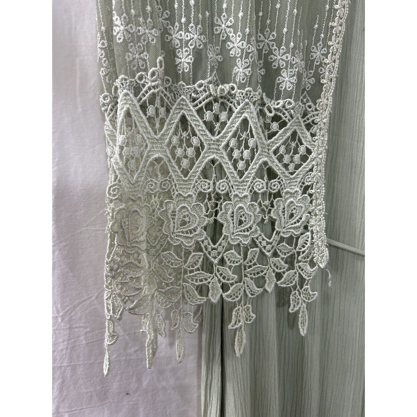 Magnet Art Lace Rayon Maxi Dress Set L Sage Green 2pc Cardigan Boho Cottagecore