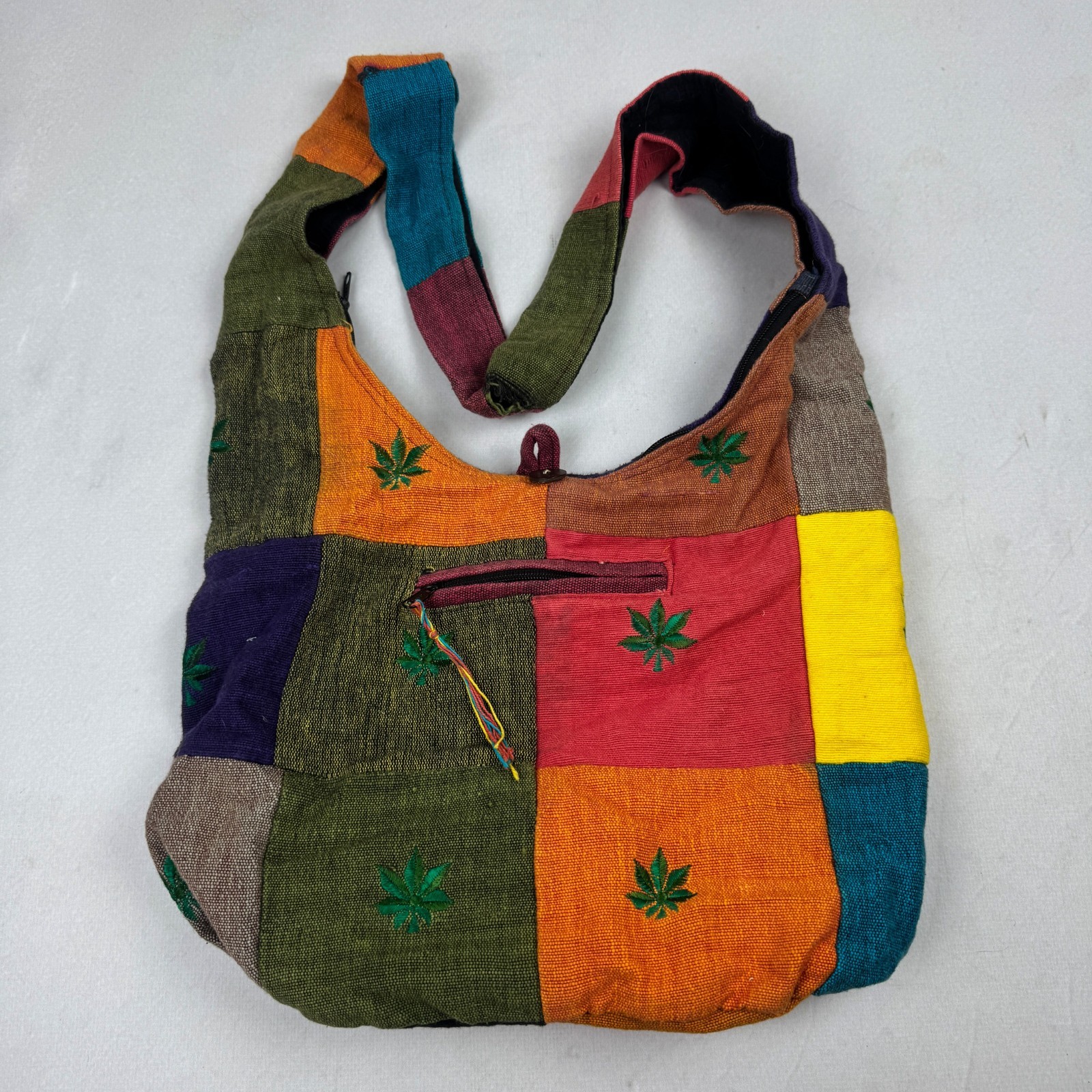 Vintage Patchwork Hemp Shoulder Bag Hippie Festival Boho Rasta Slouch Tote