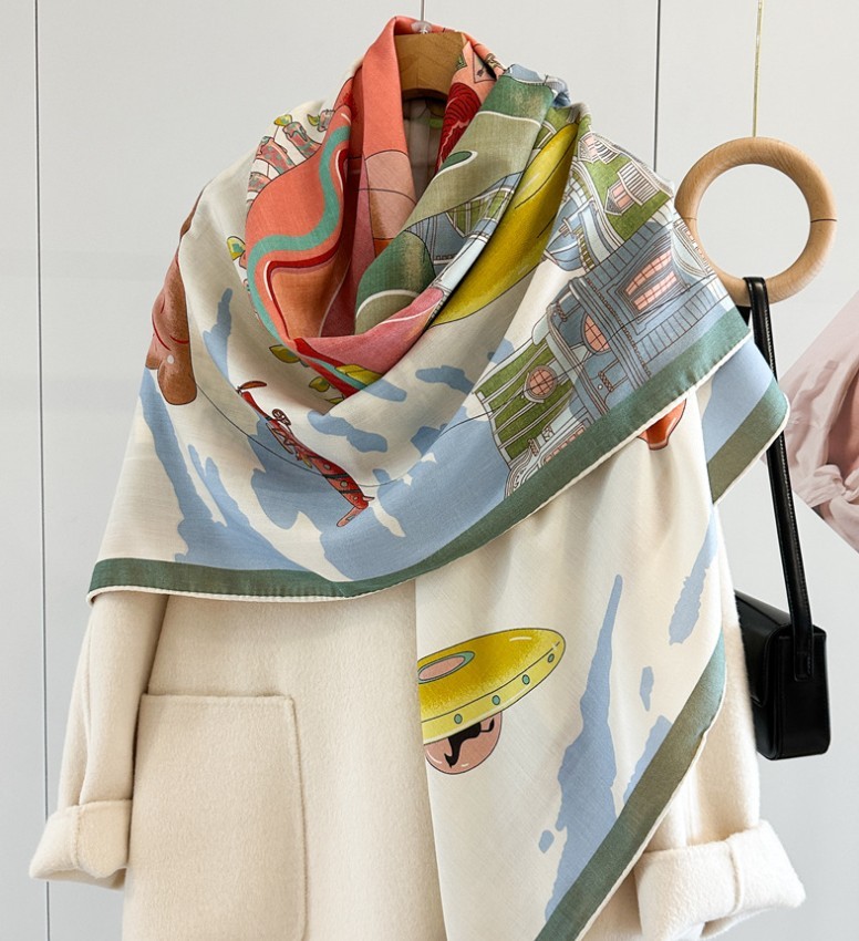 70% Cashmere 30% Silk Scarf Double face print Large WrapWomen Square Shawl 53″