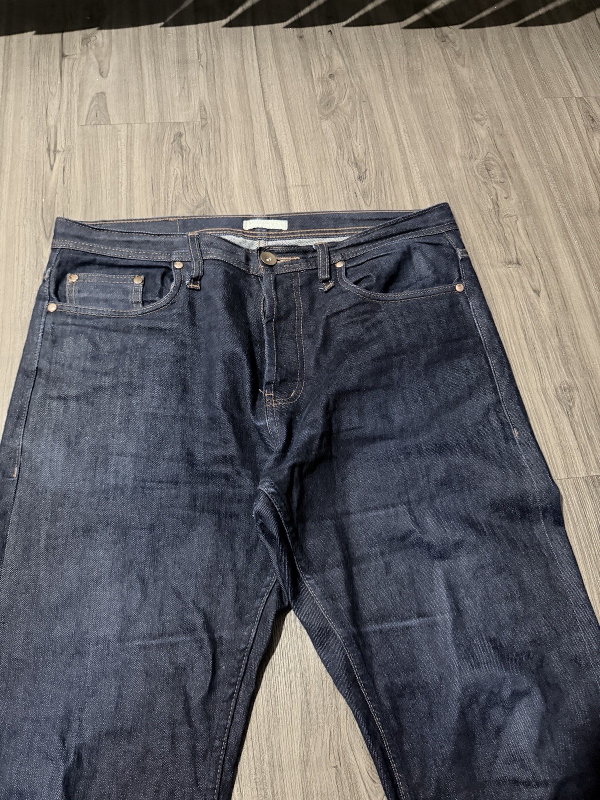 The Unbranded Brand Tapered Dark Wash Stretch Selvedge Jeans Blue 5-Pocket
