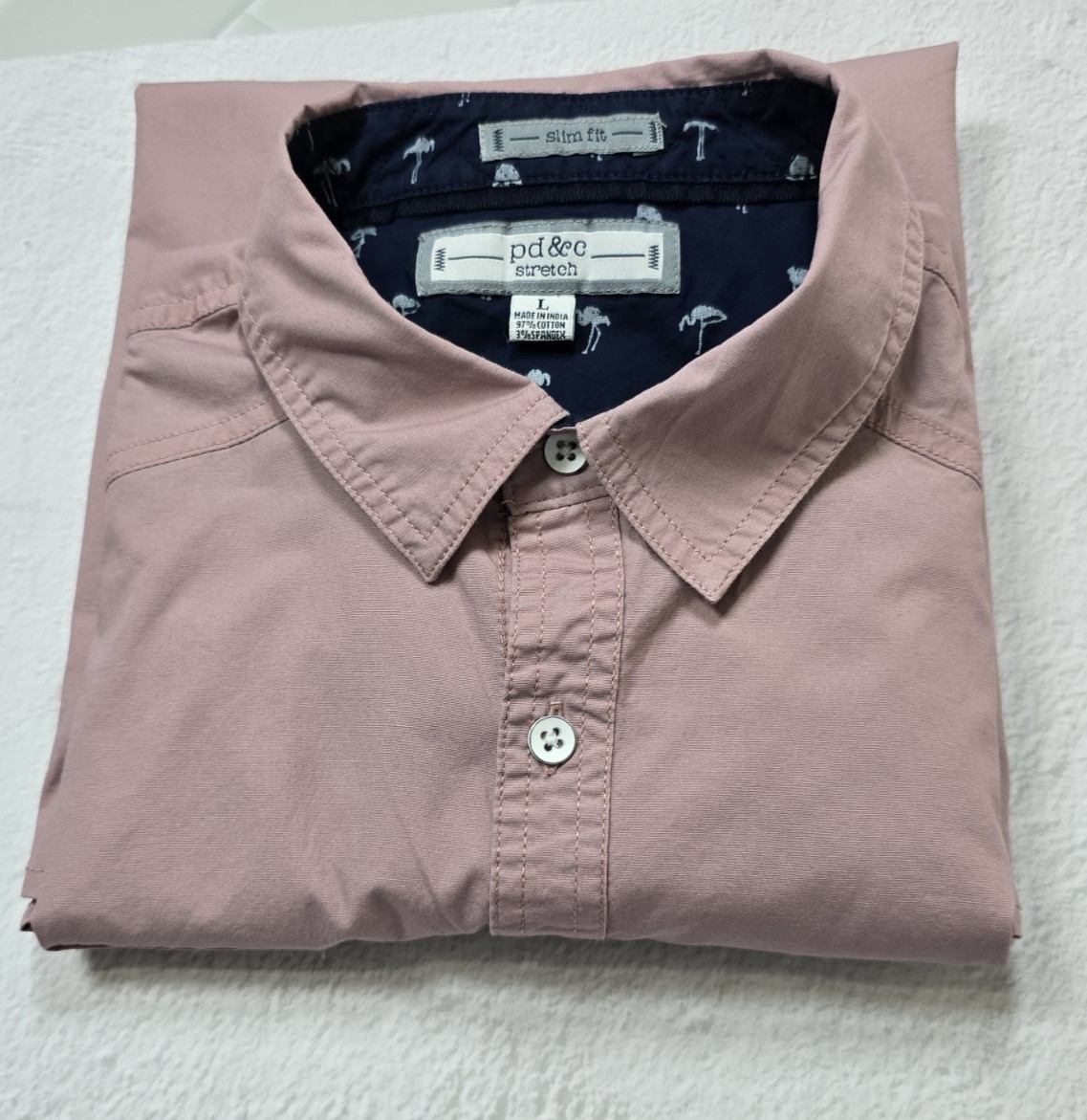Pd&c Mens Shirt Stretch Slim Fit Button Up Short Sleeve Pink Hipster Retro Large