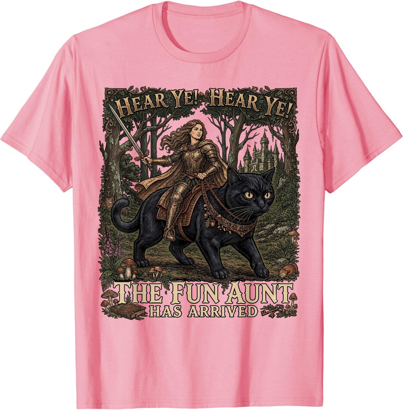 Funny Hear Ye Hear Ye The Fun Aunt Has Arrived Knight Cat T-Shirt