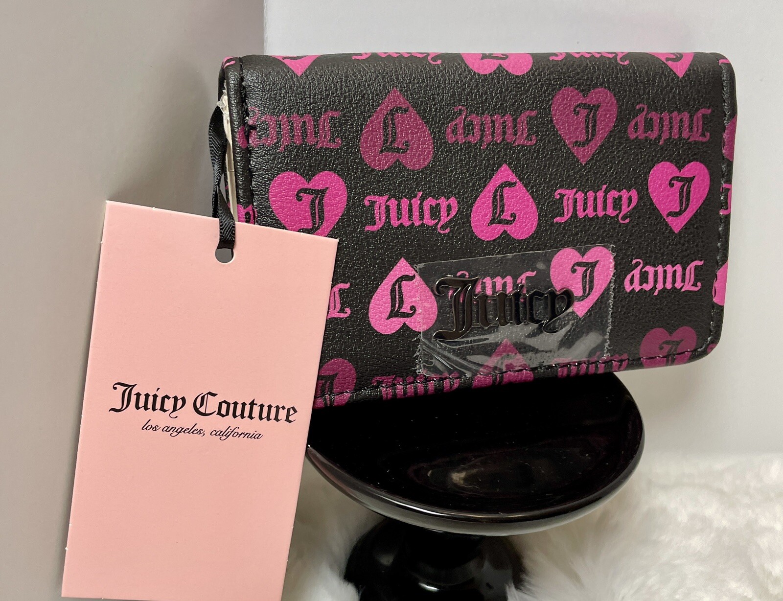 JUICY COUTURE Girls Just Wanna Have Fun Black Liquorice Elongated Bifold Wallet