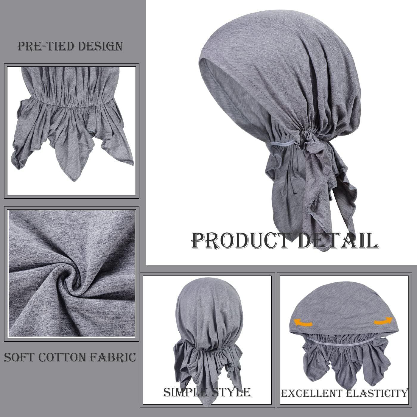 4 Pieces Soft Cotton Chemo Headwear for Women, Stretch Pre-Tied Style-1