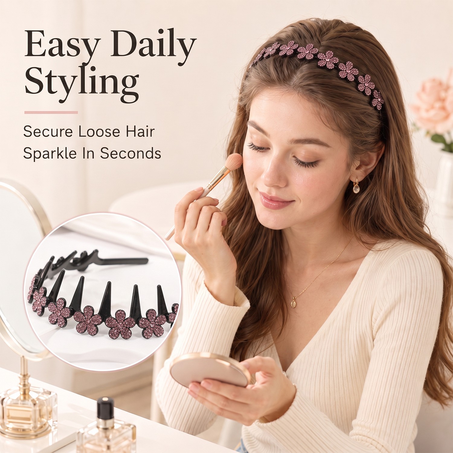 4PCS Glitter Rhinestone Butterfly Flowers Crystal Wavy Teeth Headband for Women