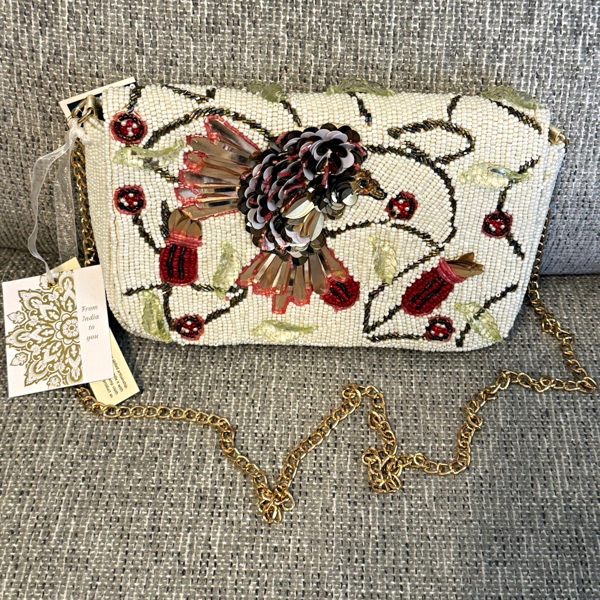 Stunning and rare Beaded Bird Crossbody Bag with Floral Sequins NWT