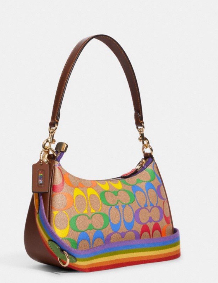 NWT Coach Trey Shoulder Bag In Rainbow Signature Canvas