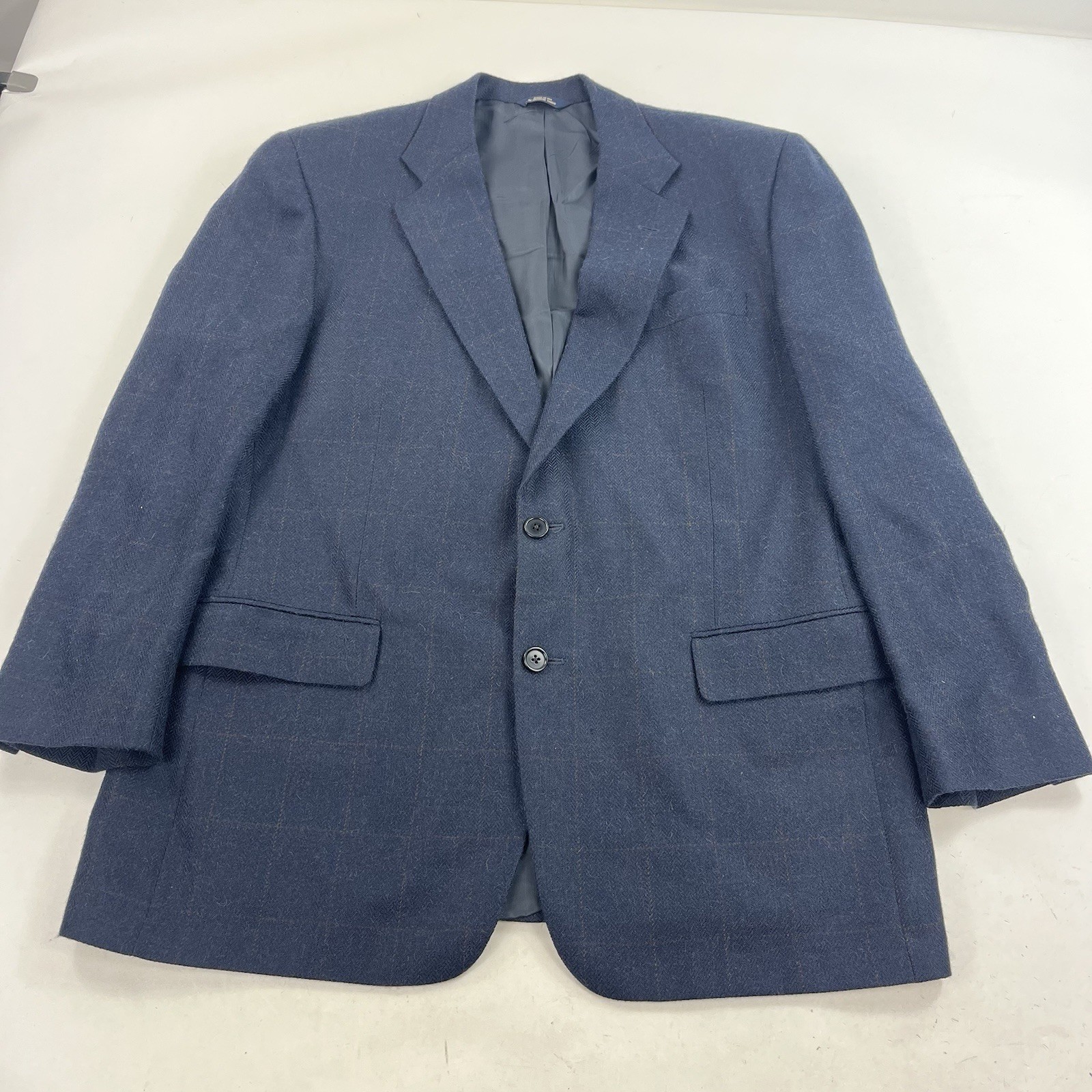 Brooks Brothers Men’s Windowpane Blue Camel Hair Blazer Jacket Size 44
