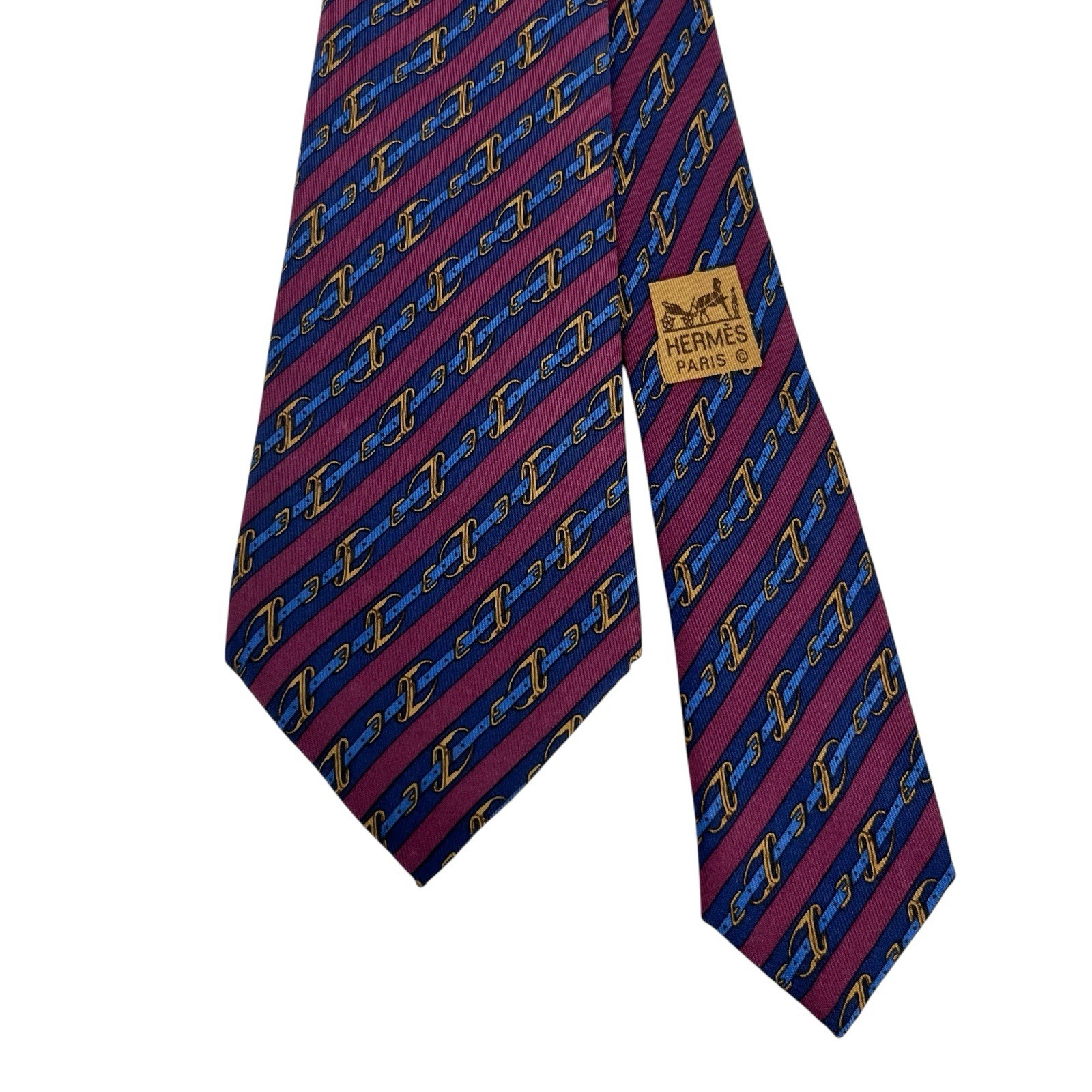 Hermes Men’s Tie Equestrian Belts Burgundy/Navy Silk 950 IA 3 1/8″ (W) 55.5″ (L)